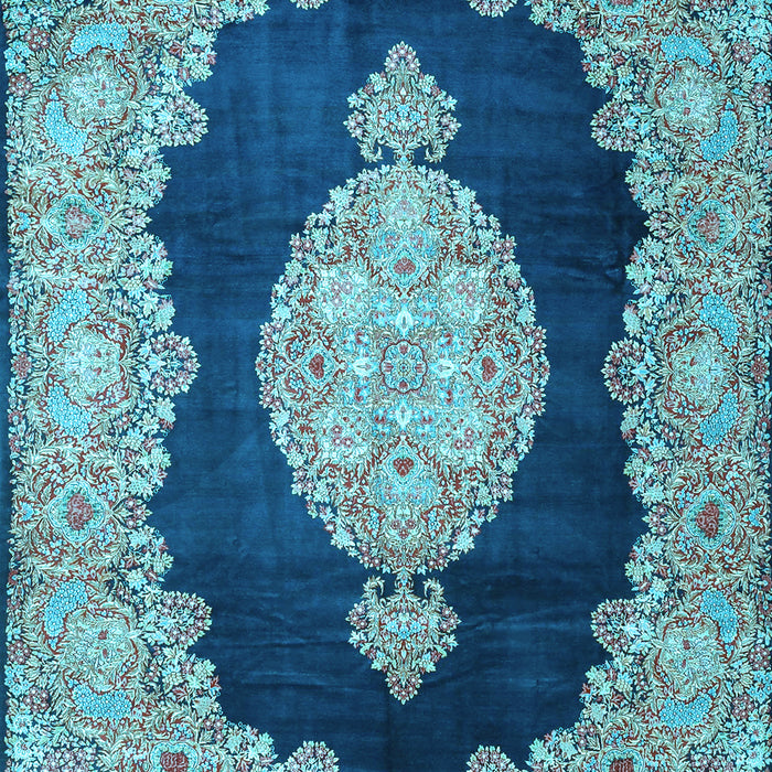 Machine Washable Medallion Light Blue Traditional Rug, wshtr4627lblu