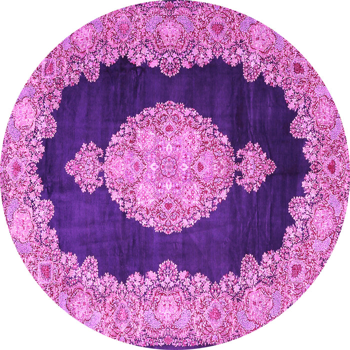 Round Machine Washable Medallion Pink Traditional Rug, wshtr4627pnk