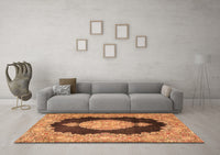 Machine Washable Medallion Orange Traditional Rug, wshtr4627org