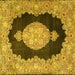 Square Machine Washable Medallion Yellow Traditional Rug, wshtr4627yw