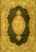 Machine Washable Medallion Yellow Traditional Rug, wshtr4627yw