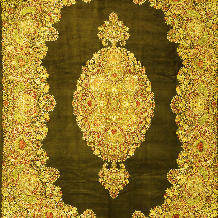 Machine Washable Medallion Yellow Traditional Rug, wshtr4627yw