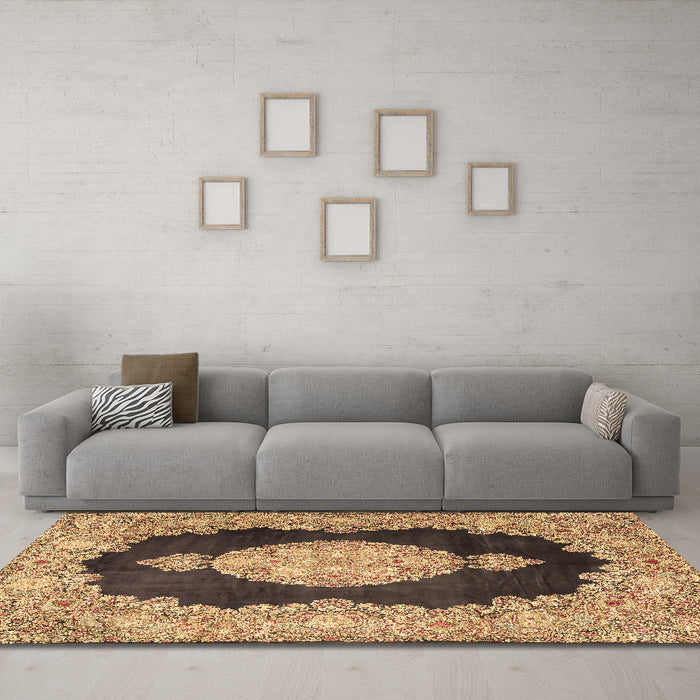 Machine Washable Medallion Brown Traditional Rug in a Living Room,, wshtr4627brn