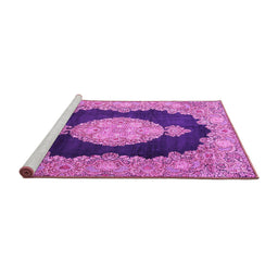Sideview of Machine Washable Medallion Pink Traditional Rug, wshtr4627pnk
