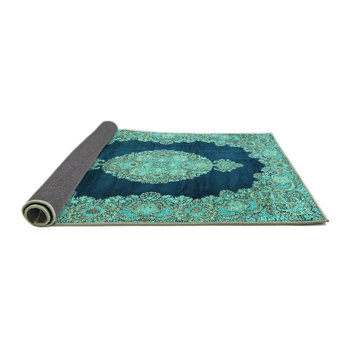 Sideview of Medallion Turquoise Traditional Rug, tr4627turq