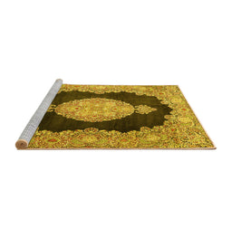 Sideview of Machine Washable Medallion Yellow Traditional Rug, wshtr4627yw