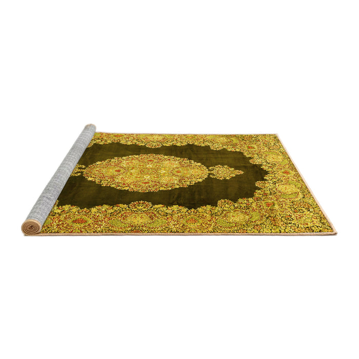 Sideview of Machine Washable Medallion Yellow Traditional Rug, wshtr4627yw