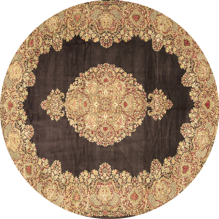 Round Machine Washable Medallion Brown Traditional Rug, wshtr4627brn