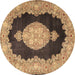 Round Machine Washable Medallion Brown Traditional Rug, wshtr4627brn