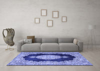 Machine Washable Medallion Blue Traditional Rug, wshtr4627blu