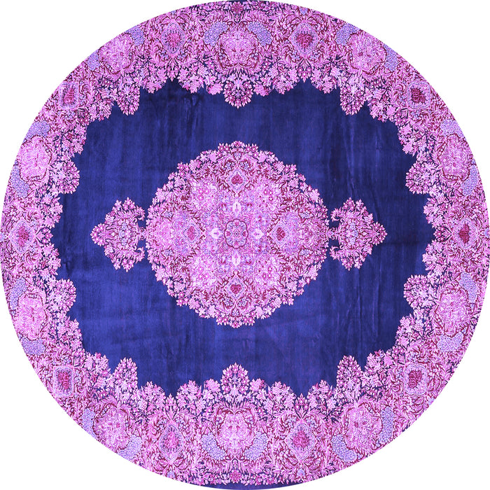 Round Machine Washable Medallion Purple Traditional Area Rugs, wshtr4627pur