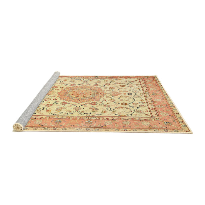 Sideview of Machine Washable Traditional Sun Yellow Rug, wshtr4628