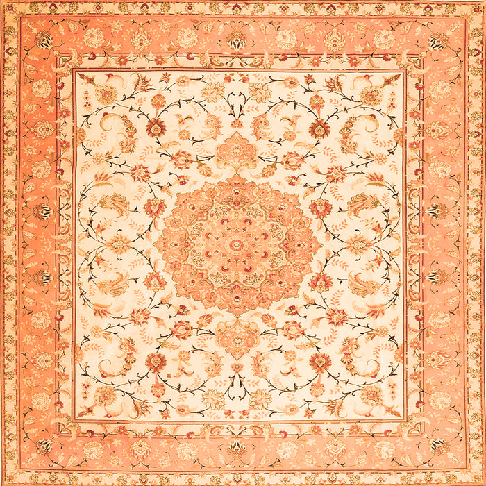 Round Machine Washable Medallion Orange Traditional Area Rugs, wshtr4628org