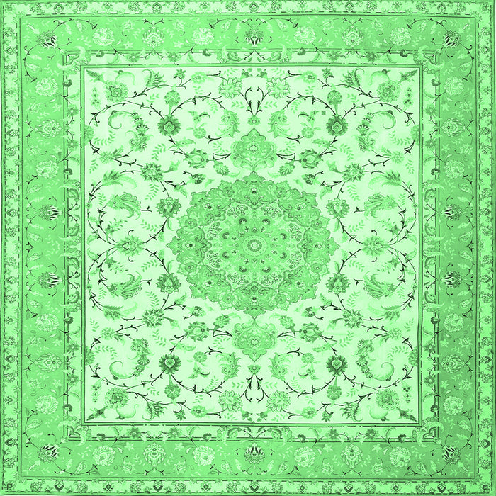 Square Machine Washable Medallion Emerald Green Traditional Area Rugs, wshtr4628emgrn