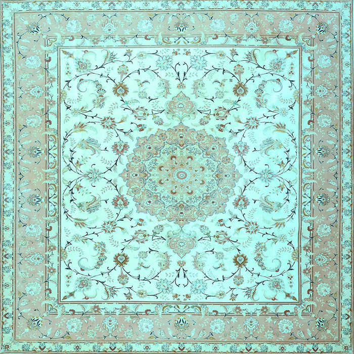 Square Medallion Light Blue Traditional Rug, tr4628lblu