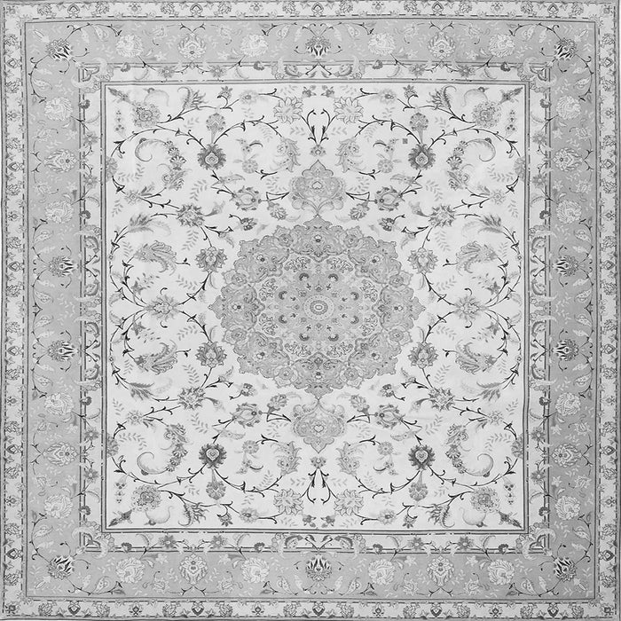 Round Machine Washable Medallion Gray Traditional Rug, wshtr4628gry