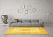 Machine Washable Medallion Yellow Traditional Rug in a Living Room, wshtr4628yw