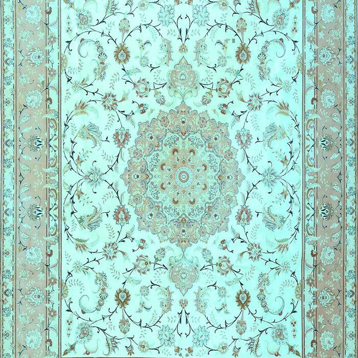 Machine Washable Medallion Light Blue Traditional Rug, wshtr4628lblu