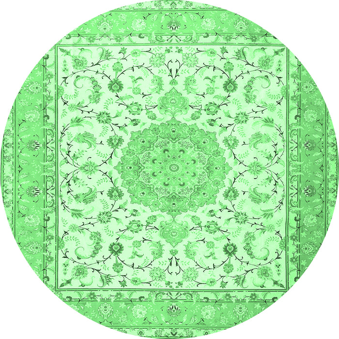 Round Machine Washable Medallion Emerald Green Traditional Area Rugs, wshtr4628emgrn