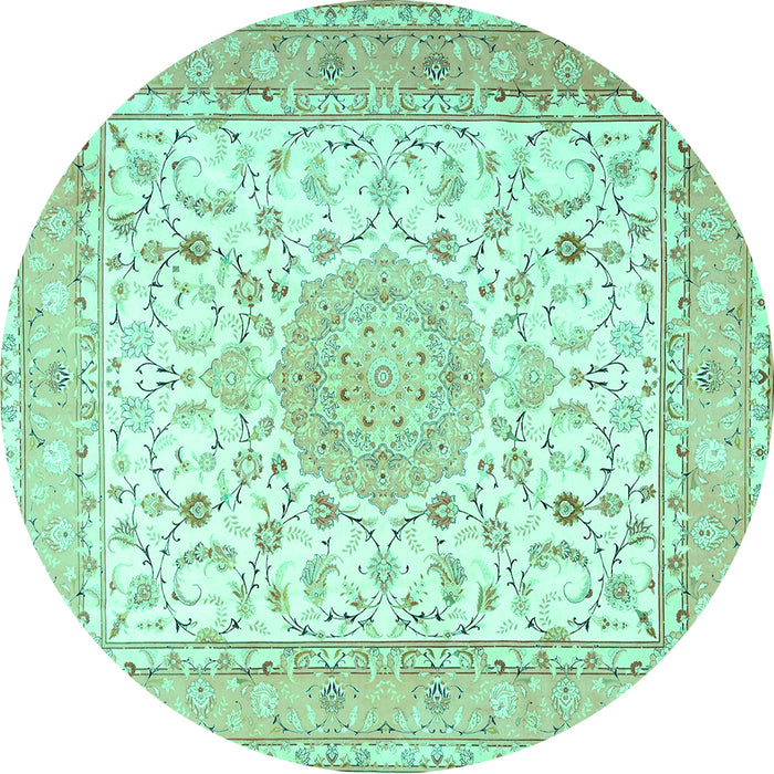 Round Machine Washable Medallion Turquoise Traditional Area Rugs, wshtr4628turq