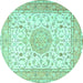 Round Machine Washable Medallion Turquoise Traditional Area Rugs, wshtr4628turq