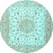 Round Machine Washable Medallion Light Blue Traditional Rug, wshtr4628lblu