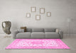 Machine Washable Medallion Pink Traditional Rug in a Living Room, wshtr4628pnk