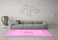 Machine Washable Medallion Pink Traditional Rug, wshtr4628pnk