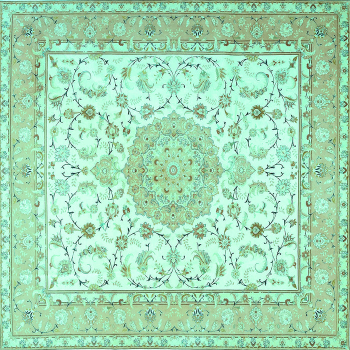 Square Machine Washable Medallion Turquoise Traditional Area Rugs, wshtr4628turq