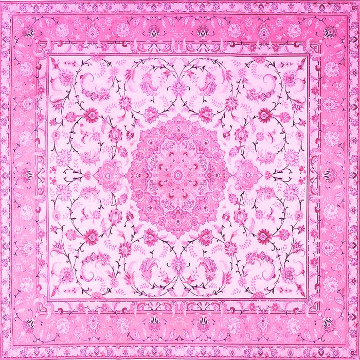 Square Machine Washable Medallion Pink Traditional Rug, wshtr4628pnk