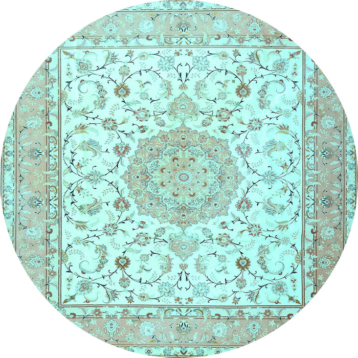 Round Medallion Light Blue Traditional Rug, tr4628lblu