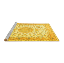 Sideview of Machine Washable Medallion Yellow Traditional Rug, wshtr4628yw