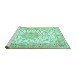 Sideview of Machine Washable Medallion Turquoise Traditional Area Rugs, wshtr4628turq