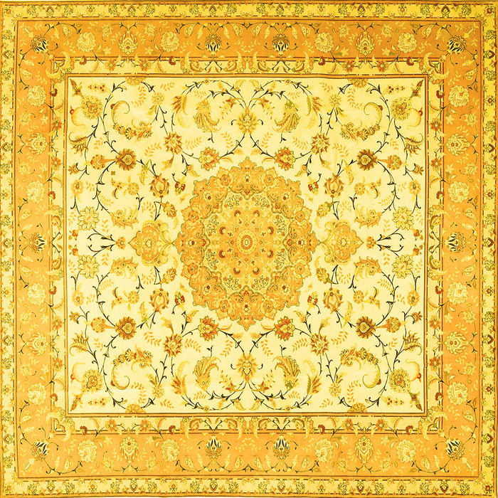 Square Machine Washable Medallion Yellow Traditional Rug, wshtr4628yw