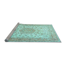 Sideview of Machine Washable Medallion Light Blue Traditional Rug, wshtr4628lblu