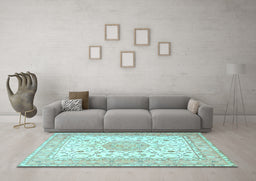 Machine Washable Medallion Light Blue Traditional Rug in a Living Room, wshtr4628lblu