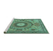 Sideview of Machine Washable Medallion Turquoise Traditional Area Rugs, wshtr4629turq