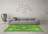 Machine Washable Medallion Green Traditional Rug, wshtr4629grn