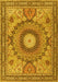 Machine Washable Medallion Yellow Traditional Rug, wshtr4629yw