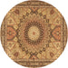 Round Machine Washable Medallion Brown Traditional Rug, wshtr4629brn