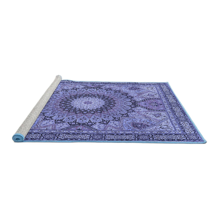 Sideview of Machine Washable Medallion Blue Traditional Rug, wshtr4629blu