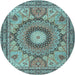 Round Machine Washable Medallion Light Blue Traditional Rug, wshtr4629lblu