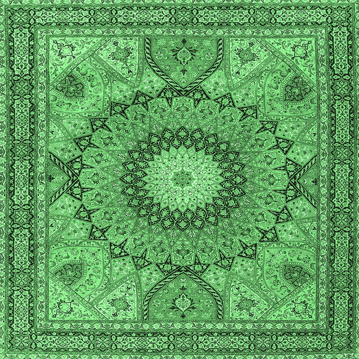 Square Medallion Emerald Green Traditional Rug, tr4629emgrn