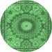 Round Machine Washable Medallion Emerald Green Traditional Area Rugs, wshtr4629emgrn