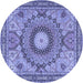 Round Machine Washable Medallion Blue Traditional Rug, wshtr4629blu