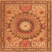 Round Machine Washable Medallion Orange Traditional Area Rugs, wshtr4629org