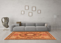 Machine Washable Medallion Orange Traditional Rug, wshtr4629org