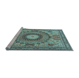Sideview of Machine Washable Medallion Light Blue Traditional Rug, wshtr4629lblu