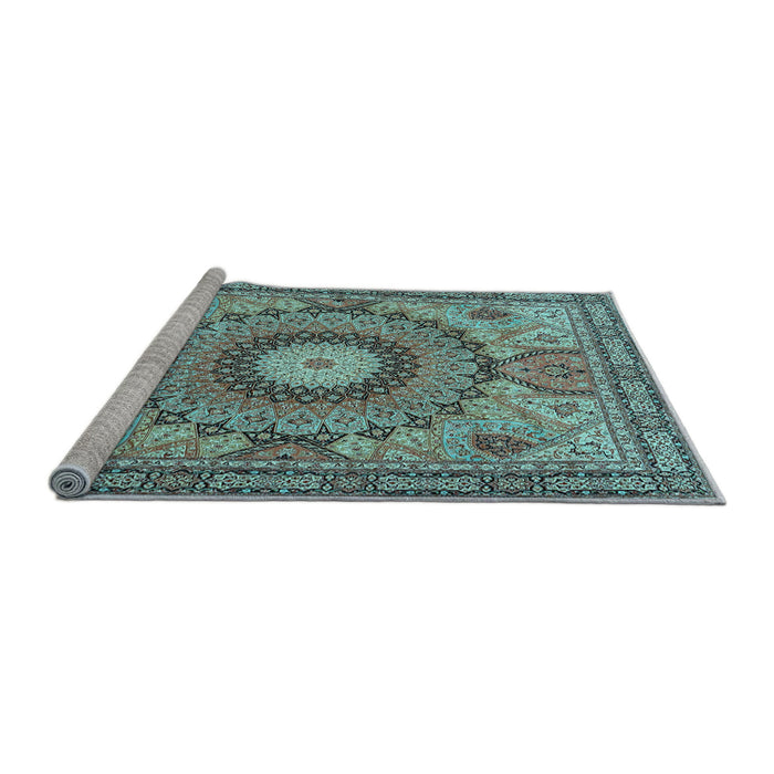Sideview of Machine Washable Medallion Light Blue Traditional Rug, wshtr4629lblu