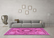 Machine Washable Medallion Pink Traditional Rug in a Living Room, wshtr4629pnk